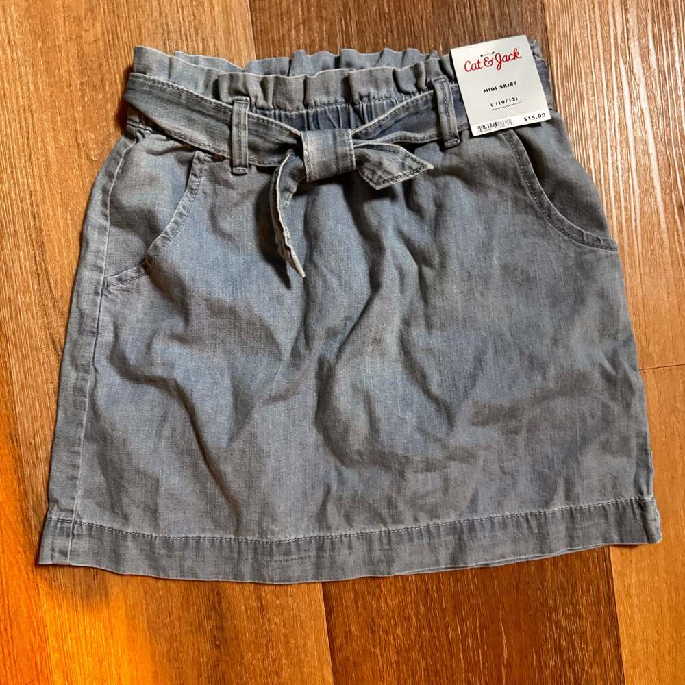 Cat & Jack Girls' Light Wash Denim Tie-Waist Skirt 10/12